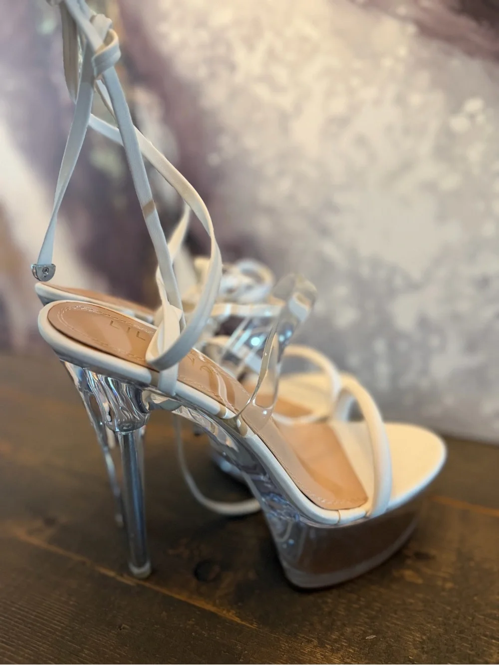 Liliana White Strappy Clear Platform Sandals
